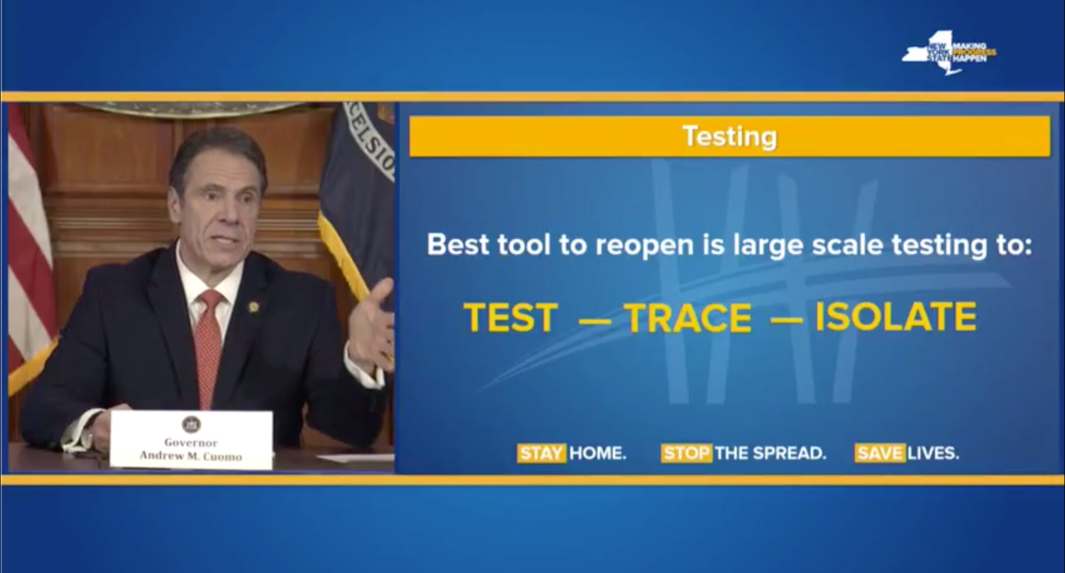 New York's governor repeated federal assistance is critical to get testing done and reopen states.